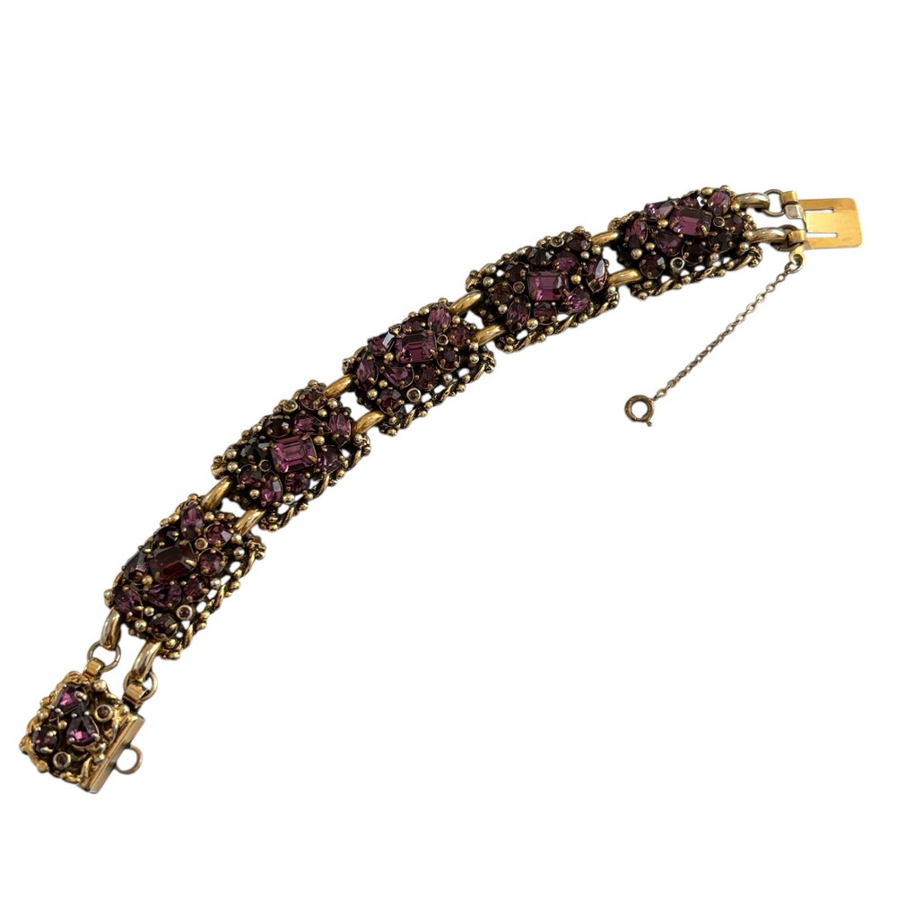 Vintage Barclay Dark Purple Crystal Antique Gold Tone Bracelet