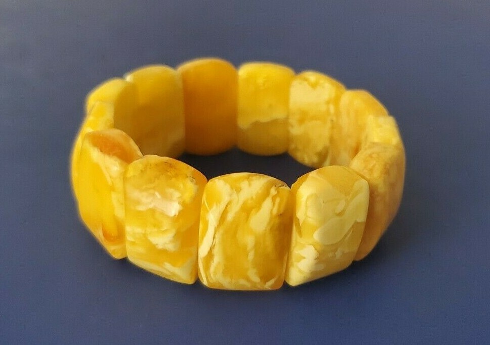 Vintage Baltic Butterscotch Egg Yolk Amber Panel Bracelet 33.8 Gr