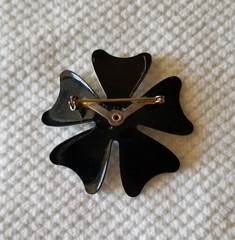 Vintage Black & White Enamel Layered Flower Metal Brooch