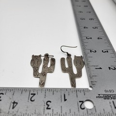 Beautiful Sterling Silver Earrings Southwest Artisan Signed Owl Cactus