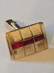 Vintage Rectangle Twist Cuff Links Gold Toned With Red Stone Center Bullet Back