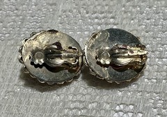 Vintage Clip Earrings Signed Pat Pend Dome Cluster Prong Set Topaz AB Rhinestone