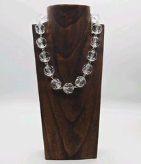 Clear Lucite Disco Ball Necklace Silver tone Art Deco Link Chunky Macy’s 21 in