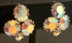 Aurora Borealis AB Clip-On Earrings Gold Tone Vintage