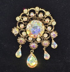 Kramer of NY AB Rhinestone Brooch Gold Tone Dangle Chandelier Signed READ