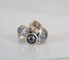 Silpada Sterling Silver CZ Hematite Quartz Wine Flight Ring Size 5