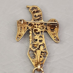 Vintage Eagle Brooch Gold Filled Filigree Tassel C Clasp Artisan Antique 3.5″