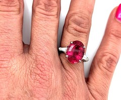 GIA Rubellite Diamond Ring 7.66ct Original 1930-1950 Red Tourmaline White Gold