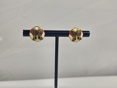 Pierced Earrings Gold Tone Multicolor Enamel Butterfly Costume Jewelry Vintage