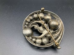 Vintage Pot Metal Large Faux Pearl Art Nouveau Leaf Brooch Pin
