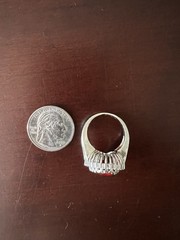 Vintage 925 Sterling Silver Large Red Oval Halo Cocktail Statement Ring Size 8