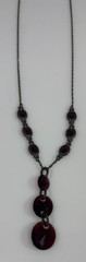 Vintage Red Lucite Disc Drop Pendant Necklace Gunmetal Chain Tiered Acrylic
