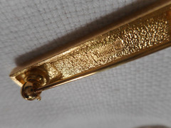 Vtg Crown TRIFARI Brooches Cutout Wreath & Baguette Bar Pin 1955-1969 Gold Tone