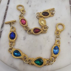 Vintage Faceted Glass Jewel Tone Gold Tone Pair Toggle Pear Oval Duo 85.8 Gram