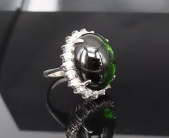 Massive 26.18ct Green Tourmaline 1.83ct Diamond 18K White Gold Ring Size 4.75