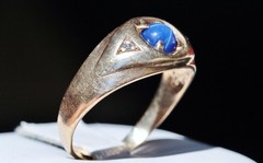 10k yellow gold sz 9.25 ring 0.70ct lab-created blue star sapphire diamond 3.35g