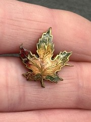 Vintage Maple Leaf Enamel Small Lapel Pin Multicolor Gold Tone C Clasp Canada