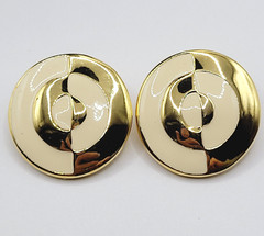 Geometric Mismatch Metal Cream Enamel Gold Tone Round Career Pierced Earrings