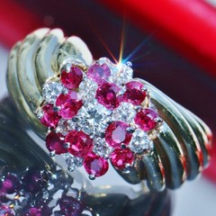 18k yellow gold ring 1.45ct diamond treated ruby sz 6.5 swirl 11.00g N3070M
