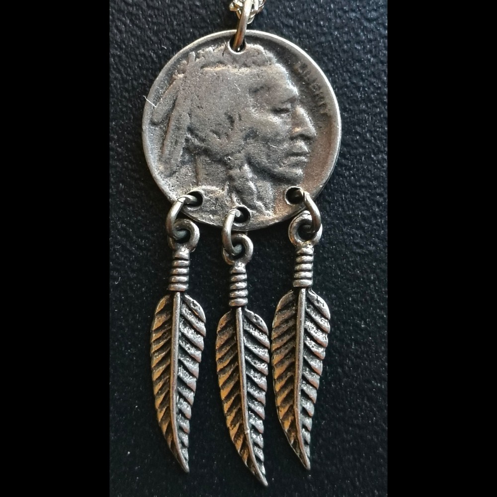 Vintage Silver Indian Head Nickel Pendant Necklace