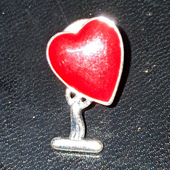 Red Enamel Heart Shape Pin Brooch, Silver Tone Metal, Love Theme Accent