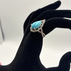 Vintage Ring Turquoise India 925 Sterling Silver Pear Shape Ring Size 6.25