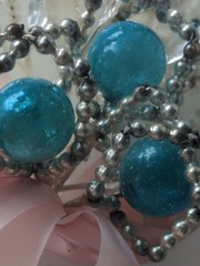 Vintage Atomic MCM Blue Mercury Glass Ball Silver Beads Corsage Pin Rare Find