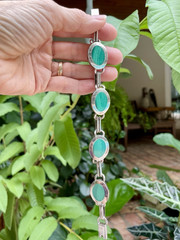 🎥 8″ Mint Green Real Malachite 49 gr Bracelet Sterling Box Clasp Vtg Mexico
