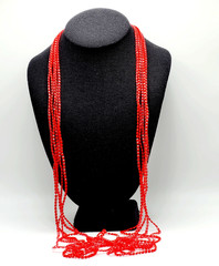 Vintage Red Multi Strand Plastic Square Beaded Solid & Clear Bead Necklace 48 In