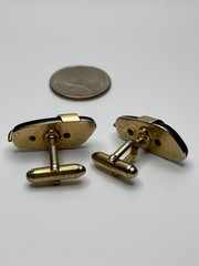 Vintage Anson Gold Tone Wrapped Heavy Black Cabochon Modernist Cufflinks