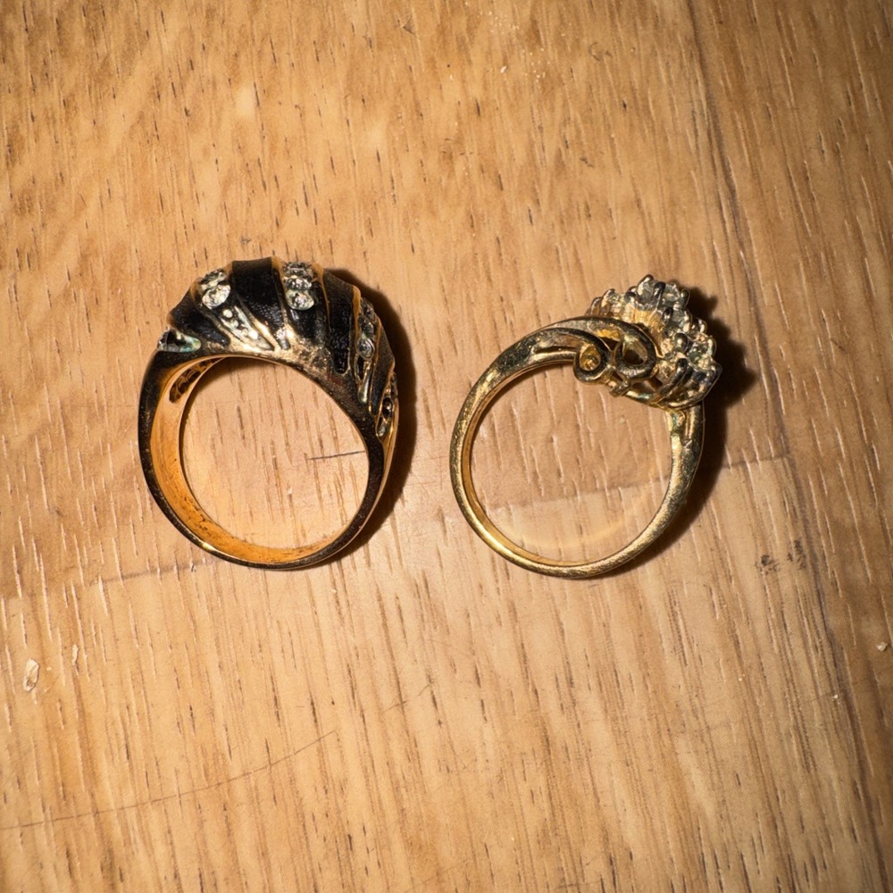 2 Vintage 18K & 14k Yellow Gold Electroplate Size 6/6.5 9.6g