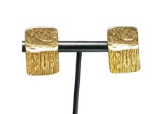 Norma Jean Signed Vintage 1980s Gold Hammered Rectangle Statement Clip Earrings