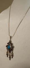 Celebrity NY Gold Tone Faux Turquoise Cabochon Red Rhinestone Pendant Necklace