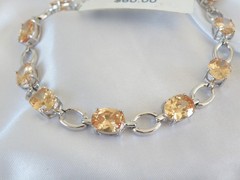 Vintage Sterling Silver 925 Gemstone Tennis Station Bracelet Fits 7″