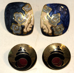 Vintage 1980s 1990s Enamel Earrings Lot Pierced Red Blue Statement Some Signed