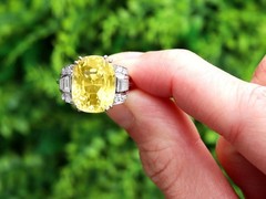 11.74Ct Ceylon Yellow Sapphire and 0.66Ct Diamond, 18k White Gold Ring
