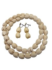 Vintage Hawaiian Ming Style Pikake Jasmine Beaded Necklace 26” Earring Set WB3