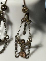 Antique Chandelier Peach Beads Earrings Alloy Metal Self Clasp Beautiful 2inch