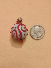 VINTAGE 925 Bale 1.5 Inches Tall Red & White GLASS PENDANT