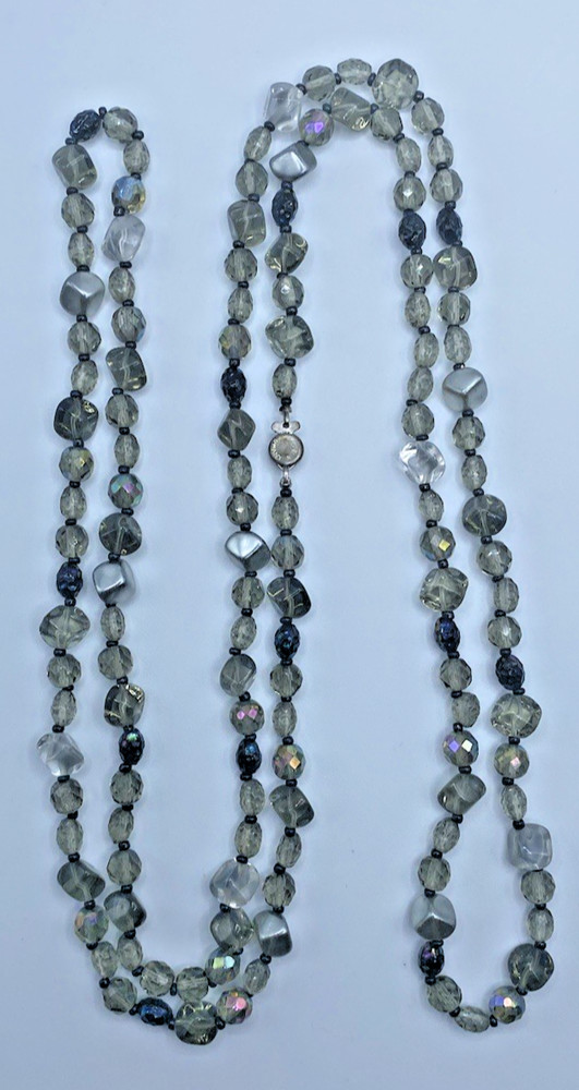Vintage Smoky Gray Multi Bead Crystal Long Made In Germany Necklace