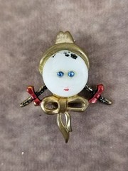 Pair Of Uncas Mexico Shell Button Blue Rhinestone Boy + Girl Pins 1949 Mfg Co