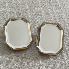 Vintage Gold tone Octagon Rhinestone Bold Statement Clip-on Earrings Mirrored