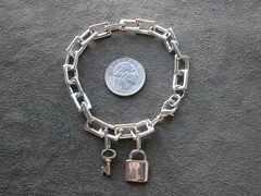Large Chunky Rectangle Link Vintage Shiny Silvertone Bracelet 8″ ~ 26.6g
