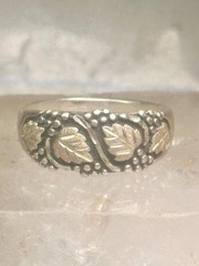 Black Hills Gold ring leaves wedding band sterling silver size 14.75 WM Wheeler