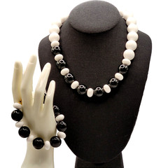 Monet Professional Career Black & White Beaded Vintage Necklace & Bracelet Set