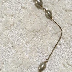 Vintage Monet Long Faux Pearl Station Bead Necklace Toggle Clasp Signed Layering