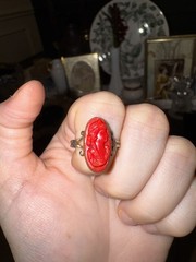 Vintage Sterling Silver Red Cameo Ring – Art Deco / Gothic Style (Size 6)