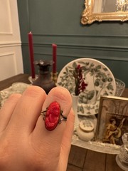 Vintage Sterling Silver Red Cameo Ring – Art Deco / Gothic Style (Size 6)