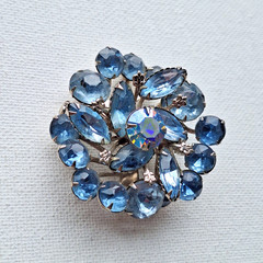 Vintage Blue Rhinestone Layered Cluster Brooch, Aurora Borealis Center