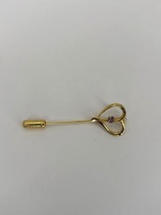 Vintage Gold Tone Heart Stick Pink With Purple Rhinestone